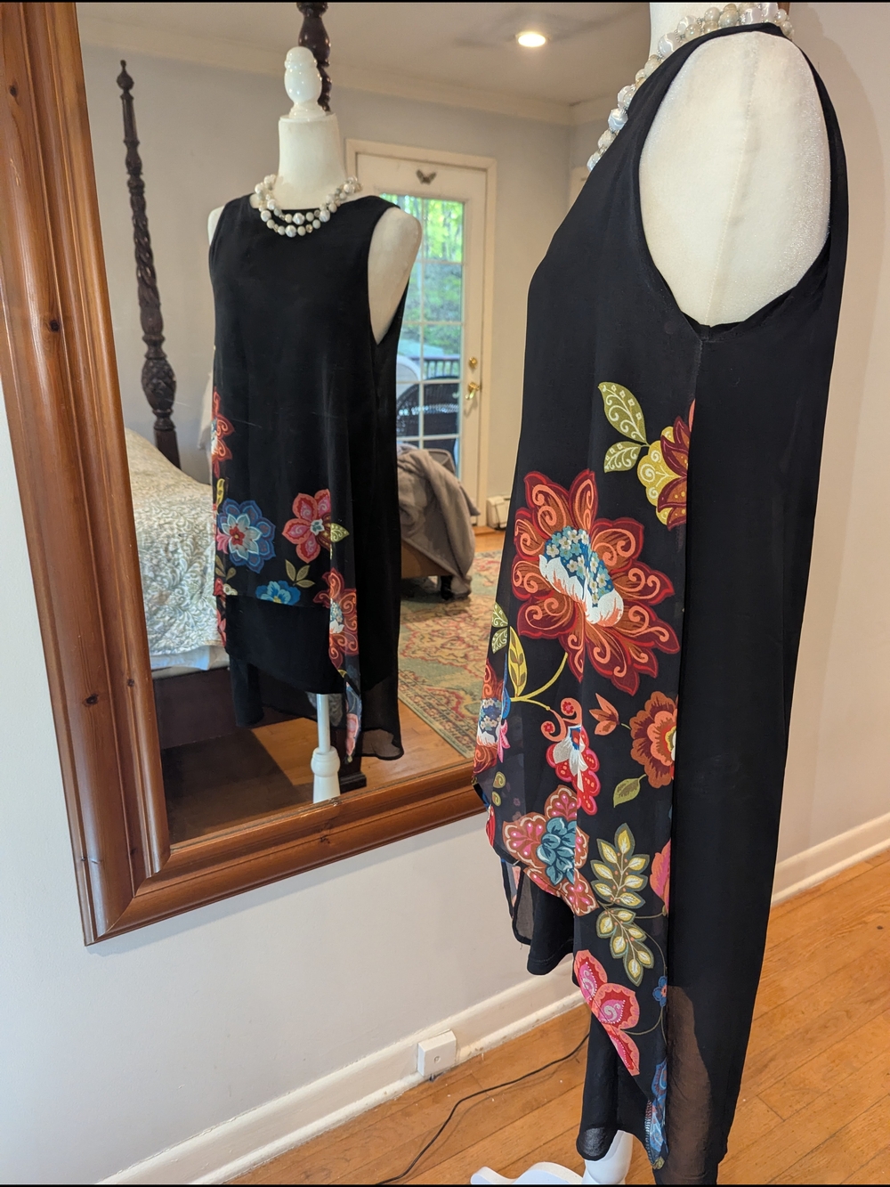 Desigual Black Asymmetrical Floral Hem Sleeveless Dress - Picture 5 of 11